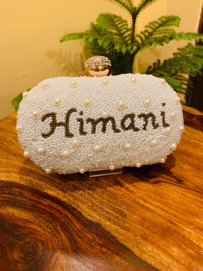 Pearl clutch with big beads embroidered - Image 1