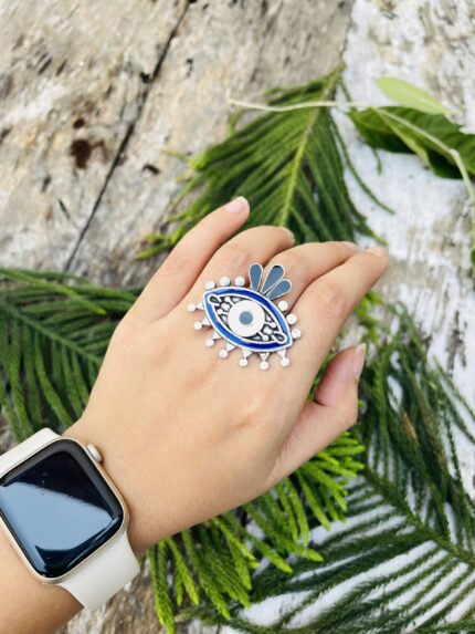 Evil eye oxidised Ring