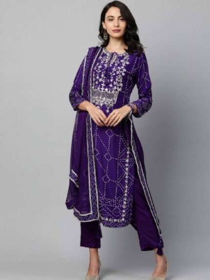 Purple pant suit with dupatta