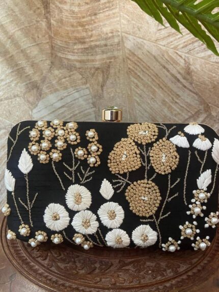 Black embroidery clutch