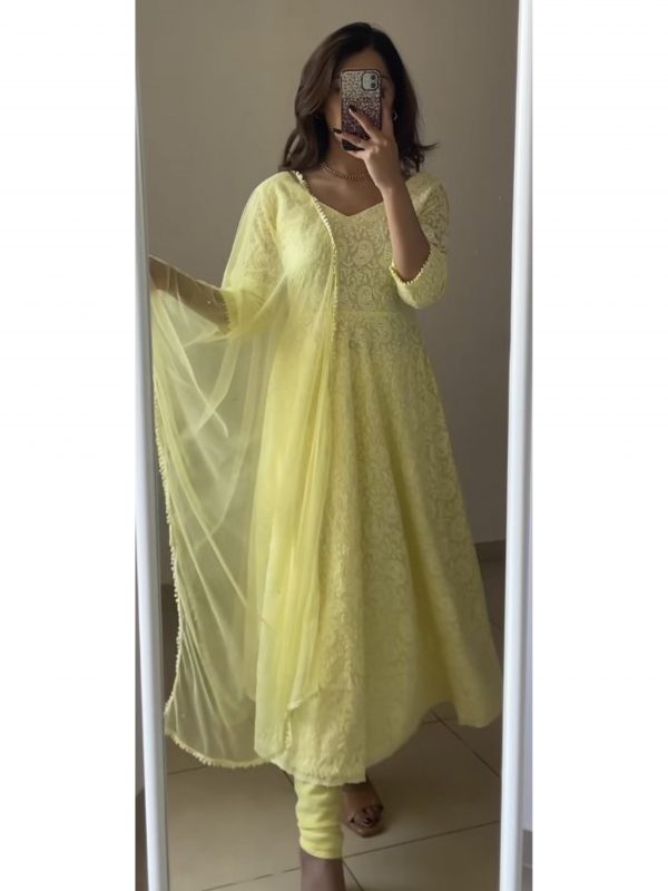 Lemon Embroidered Chiffon Dupatta with Sequinned main image 1
