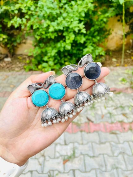 Gajraj stone brass earrings