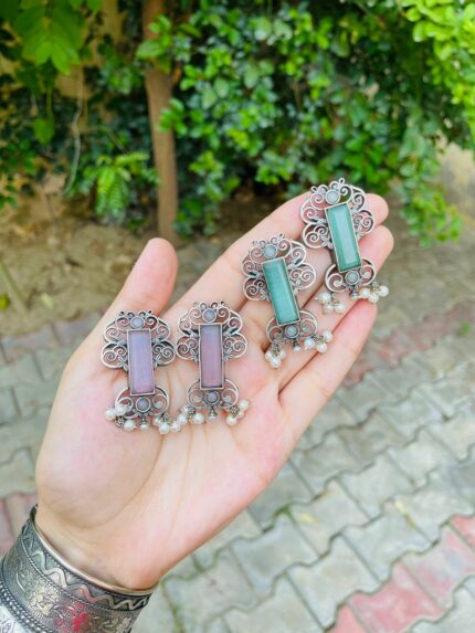 Rectangle brass earrings