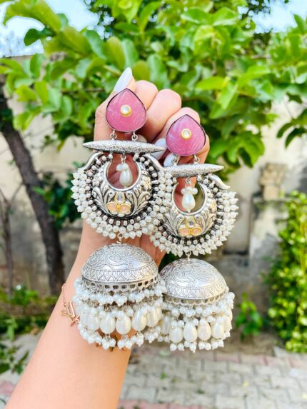 Mayurika brass Jhumka pink