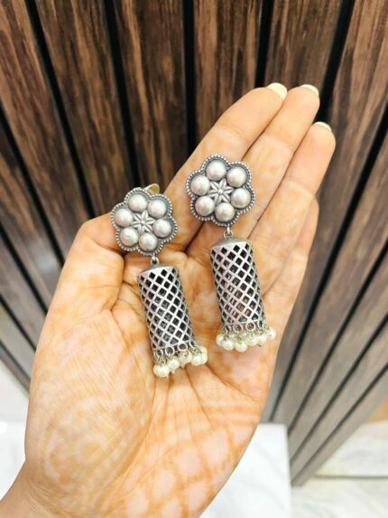 Flower with long brass jhumka