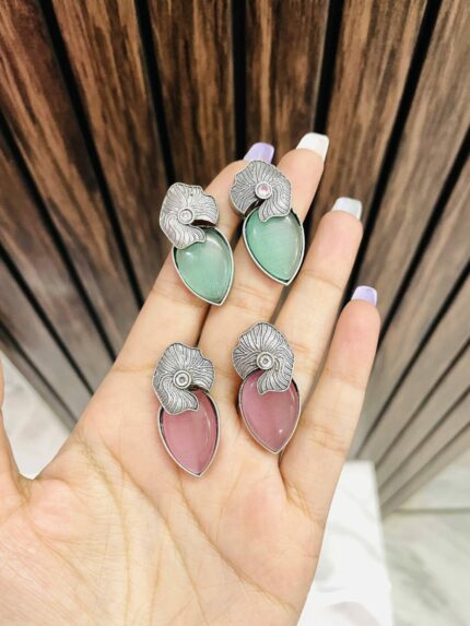 Leaf flower brass earrings