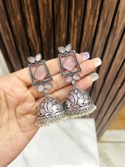 Dhruvi brass Jhumka pink