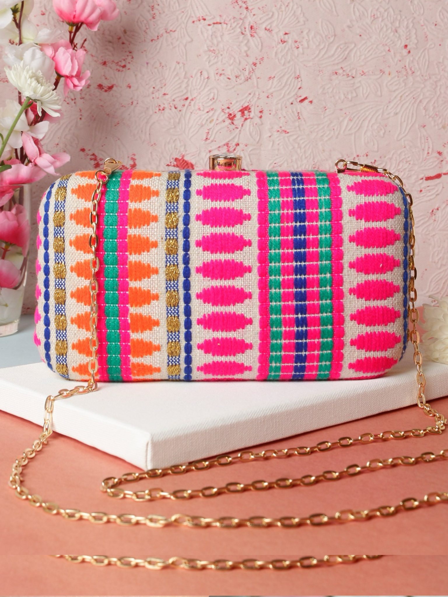 Designer clutch multi pink