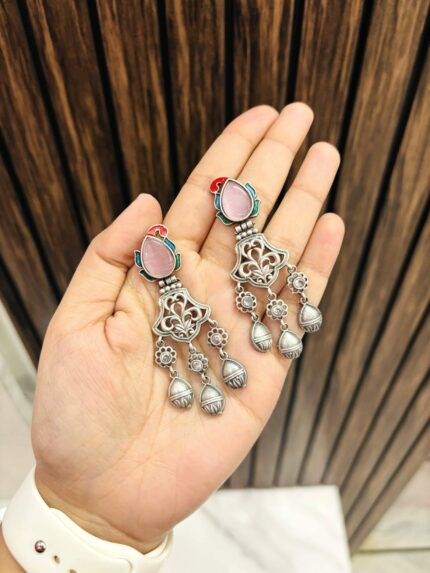 Minaz brass Earrings pink