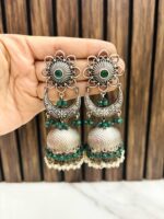 Kamya brass jhumka green