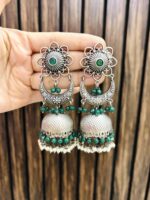 Kamya brass jhumka green - Image 2