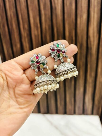Multi Flower brass jhumka