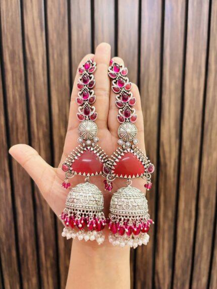 Mouli brass jhumka Rubypink