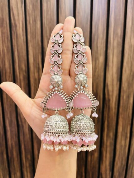 Mouli brass jhumka Pink