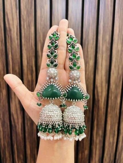 Mouli brass jhumka Green