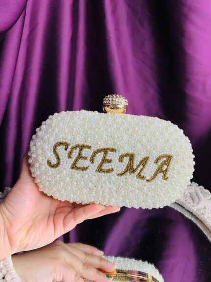 Pearl Name clutch white