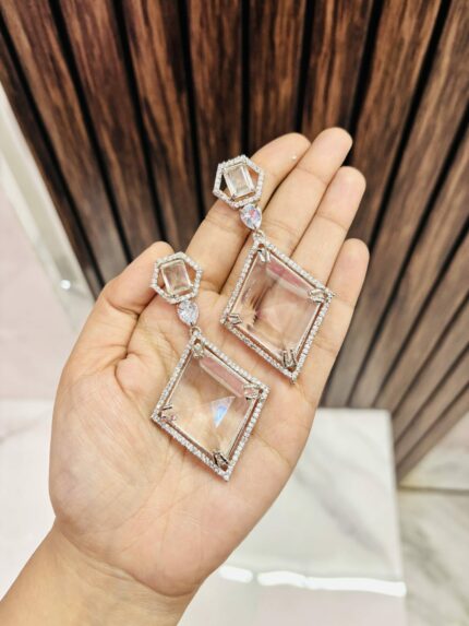 Fatima big ad stone earrings white