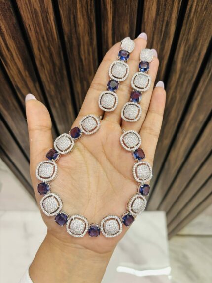 Square ad necklace purple