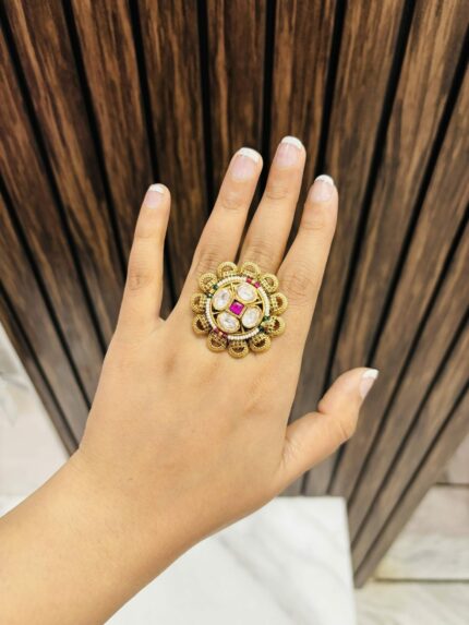 Polki kundan flower Ring