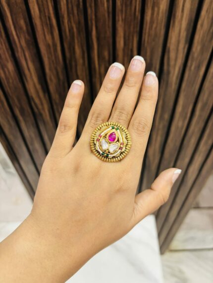 Polki kundan lotus Ring