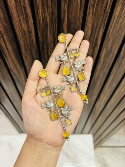 Bird Charm brass earrings Yellow