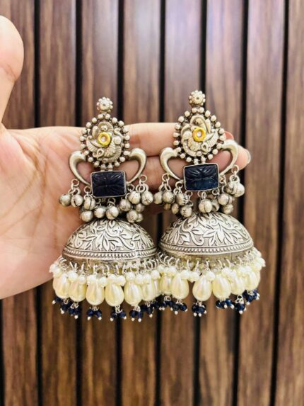 Kritika brass Jhumka Blue