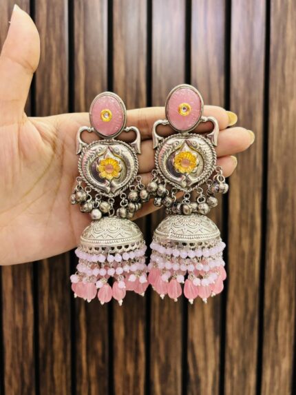 Niki brass jhumka Pink