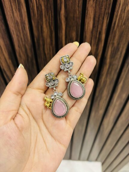 One cow brass Earrings pink