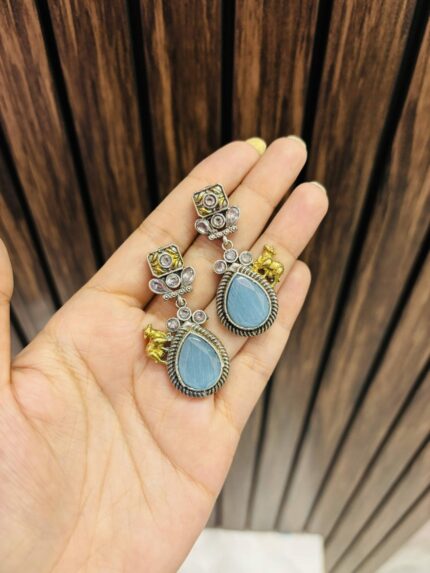 One cow brass Earrings Blue
