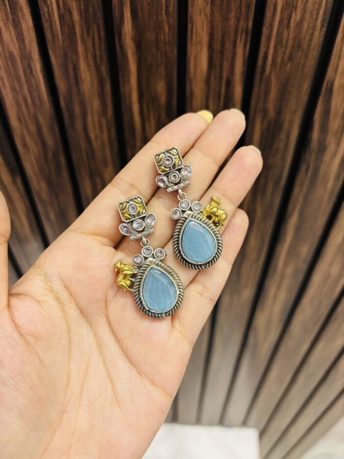 IMG_1773-compressed One cow brass Earrings Blue - Image 1