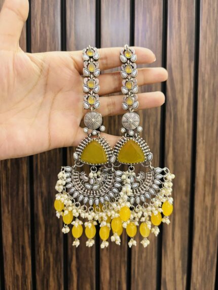 Madhuri brass earrings with sahara chain yellow