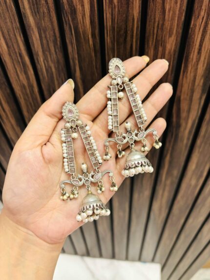 Sirat brass jhumka pink