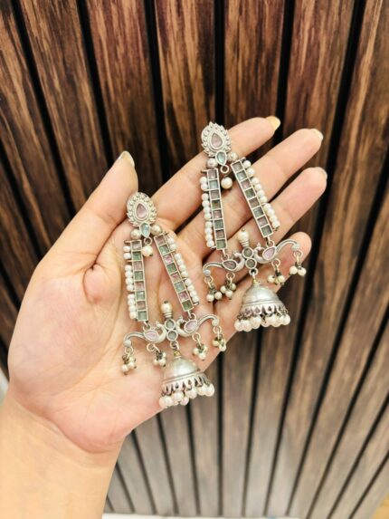 Sirat brass jhumka Mint-pink