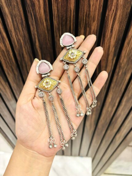 Three latkan brass Earrings pink