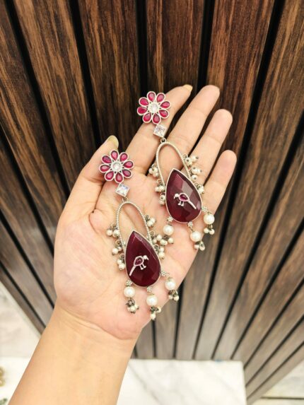 Panchi brass earrings Ruby