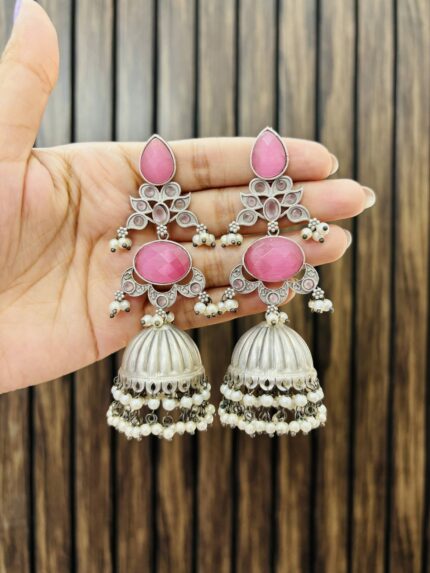 Saloni brass Earrings Pink