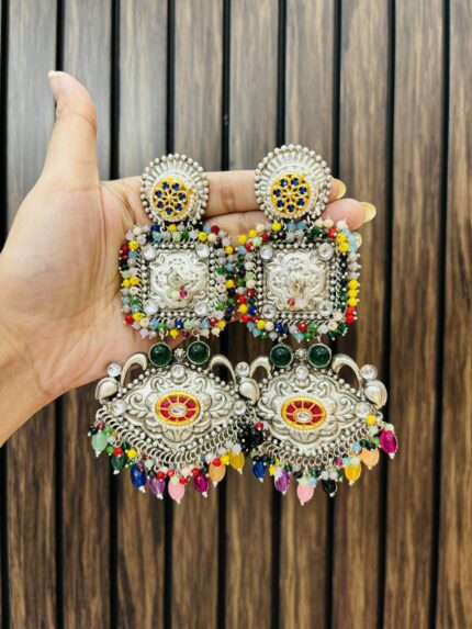 Square brass earrings Multi