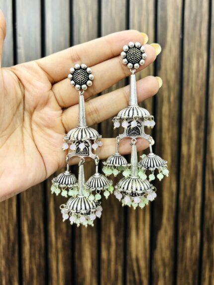 Candle brass jhumka Mint-pink