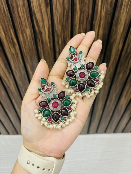 Flower brass earrings Ruby-Green