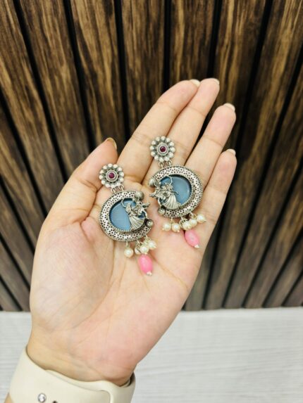 Doli barat brass earrings Blue-pink