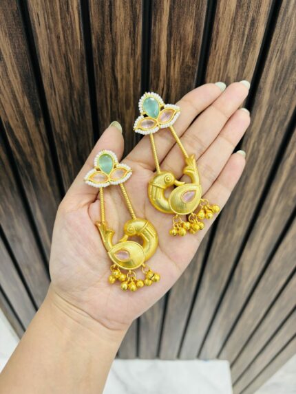 Golden peacock brass Earrings