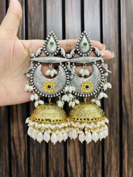 Dual tone brass flower jhumka