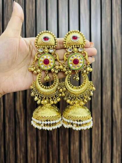 Double brass jhumka golden