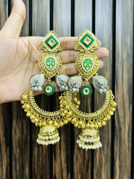 Manmeen brass earrings Green