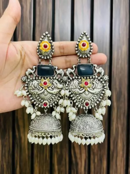 Sushma brass jhumka Blue