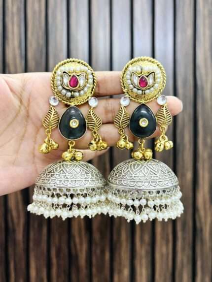 Two leaf brass jhumka