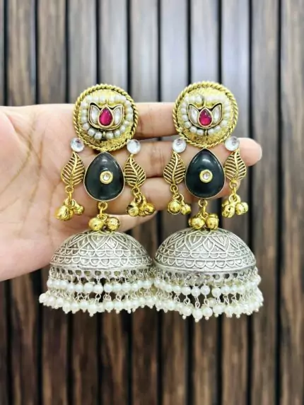 Two leaf brass jhumka