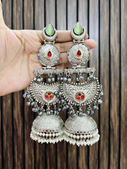 Half moon brass jhumka mint