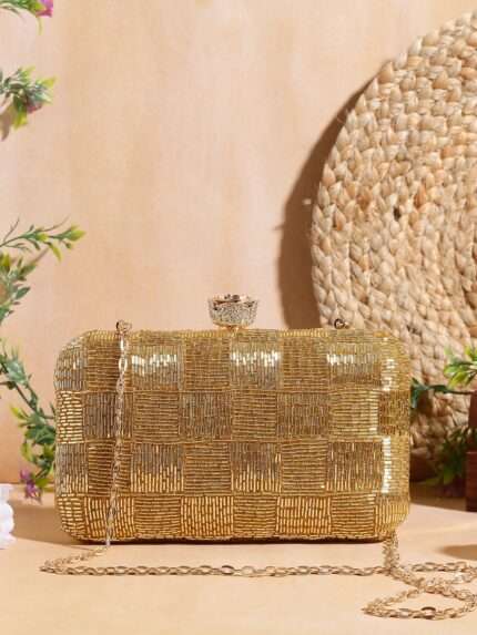 Golden embroidery clutch