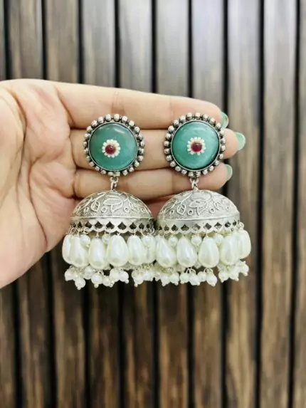 Circle brass jhumka Mint
